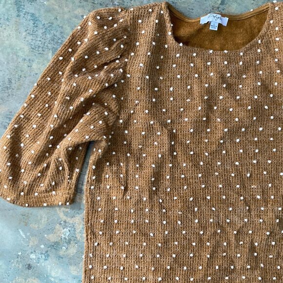 Polagram Sweaters - Polagram Brynlee Pom Pom Sweater Short Sleeve Acrylic Blend Brown Pullover Sz L